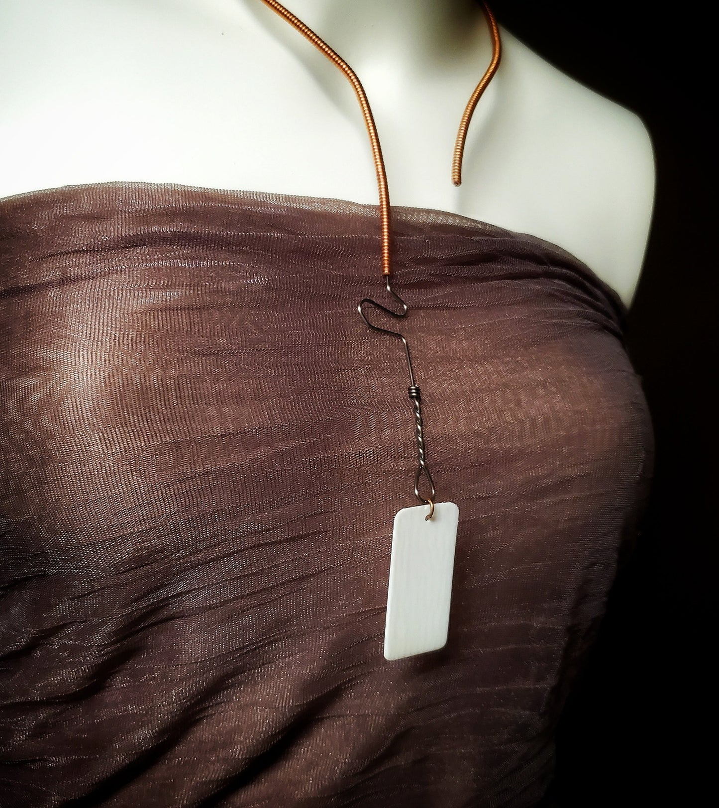 Copper Piano String and Ivory Piano Key Statement Necklace