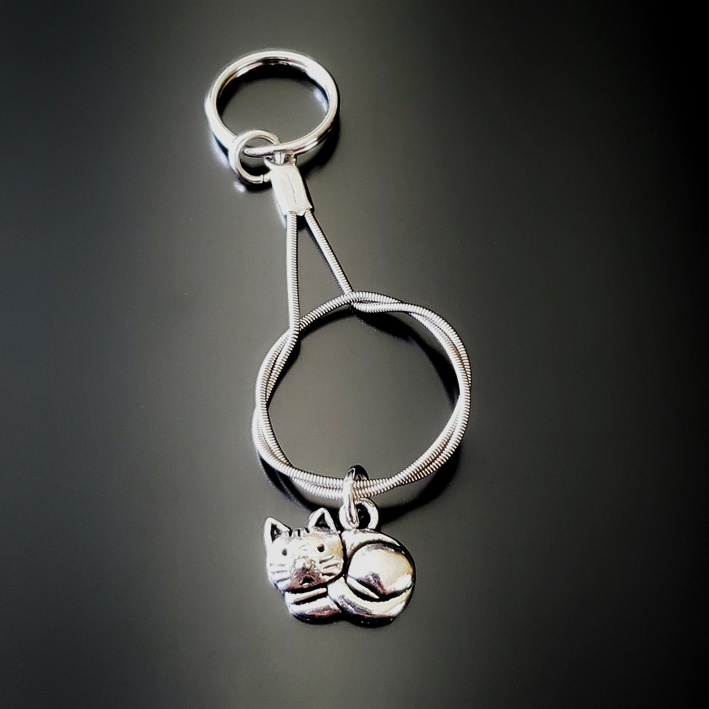 Cat Charm Guitar String Keychain