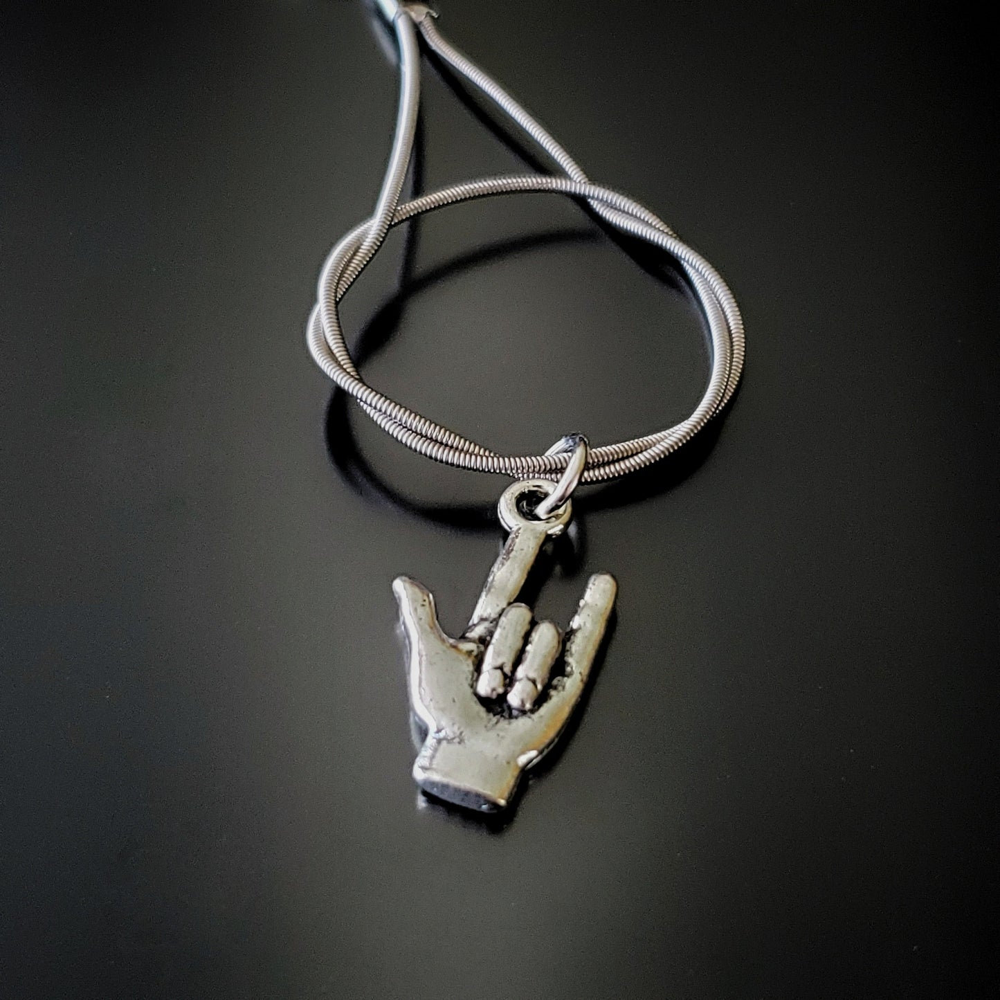 Rock on Hand Charm Guitar String Keychain
