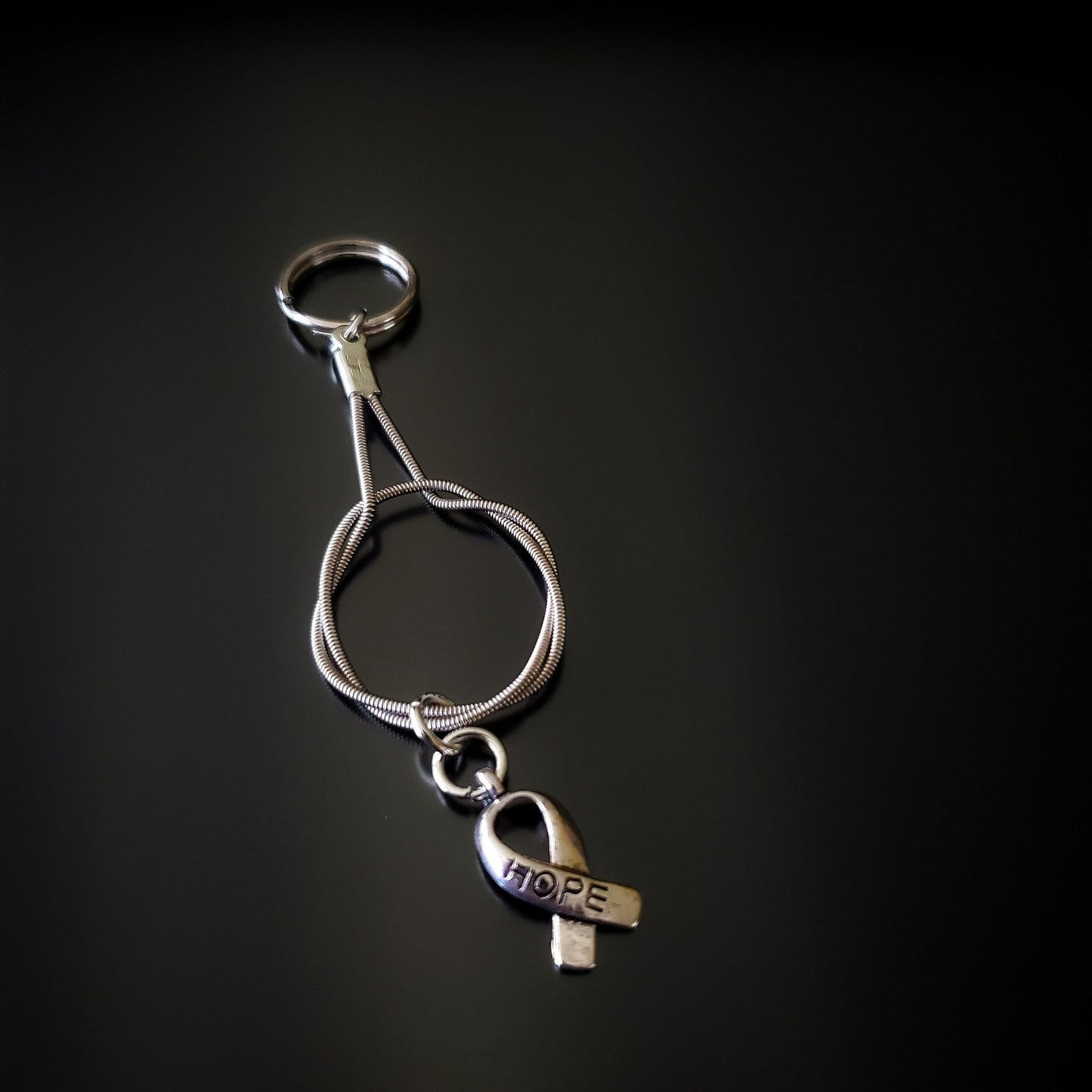 Hope Ribbon Charm Guitar String Keychain