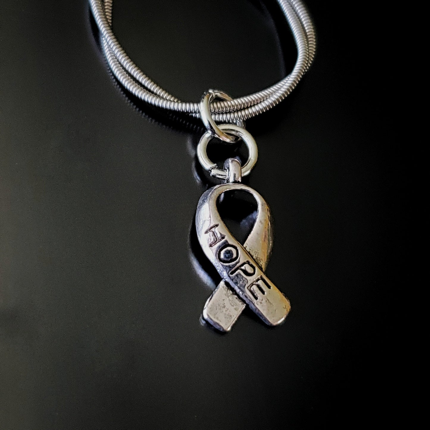 Hope Ribbon Charm Guitar String Keychain