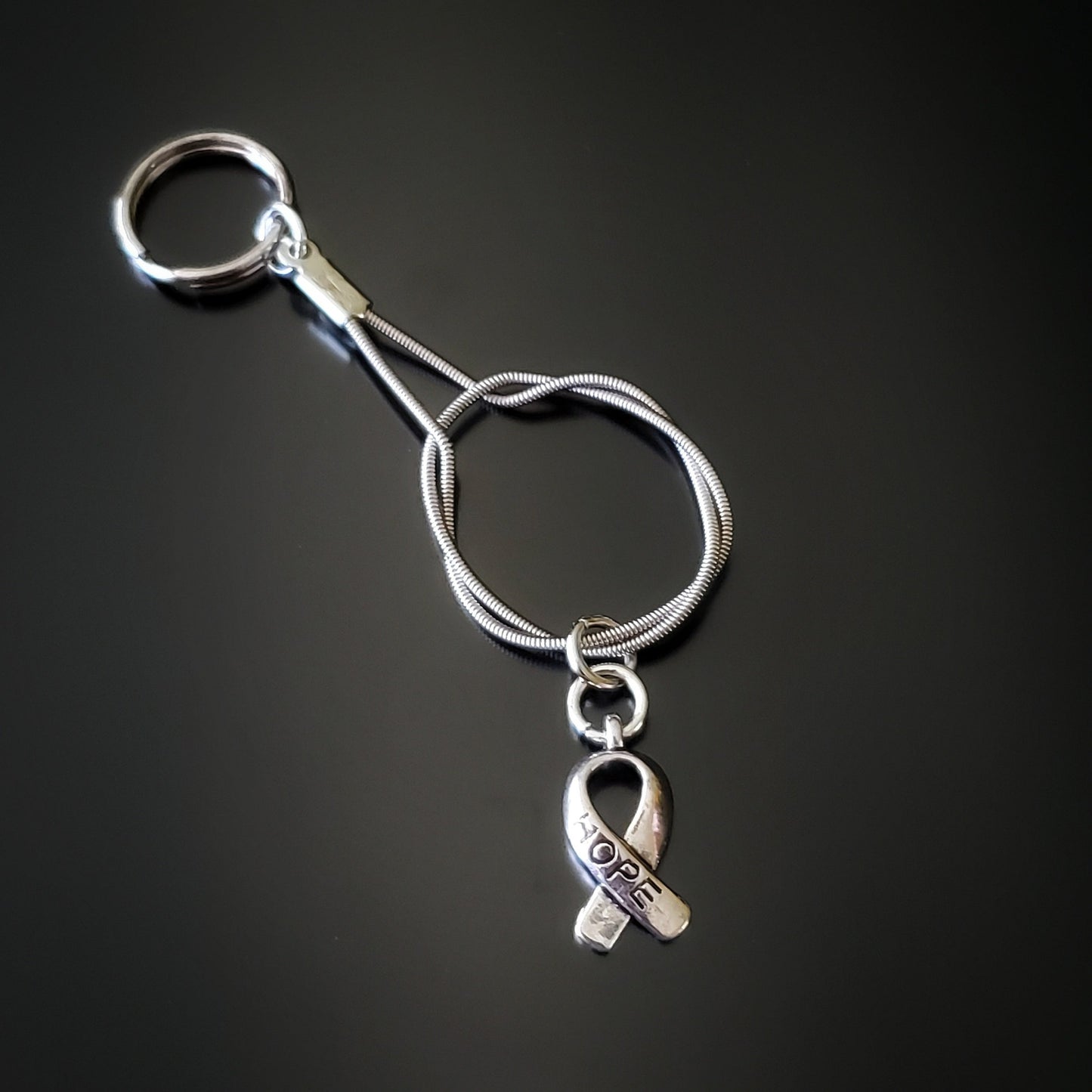 Hope Ribbon Charm Guitar String Keychain