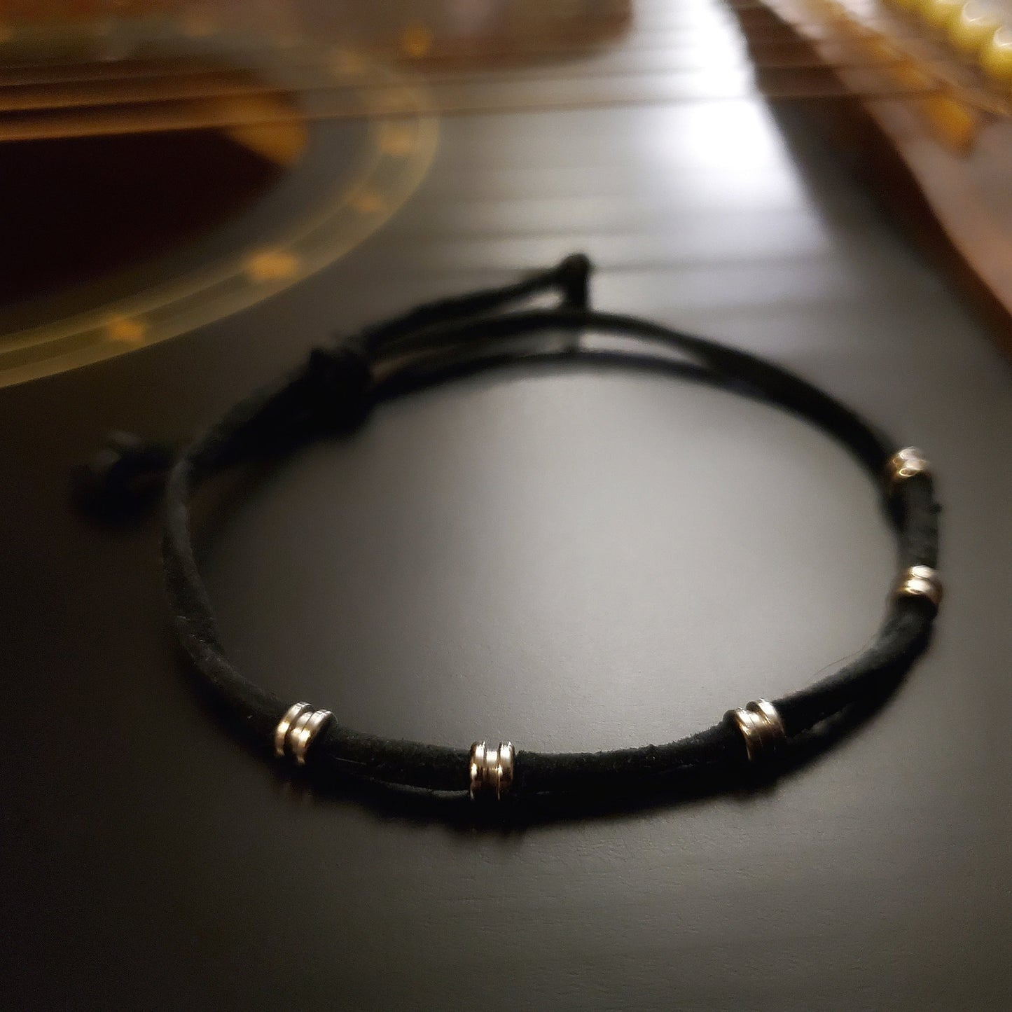 Sliding Knot Adjustable Guitar String Ballends and Suede Unisex Bracelet