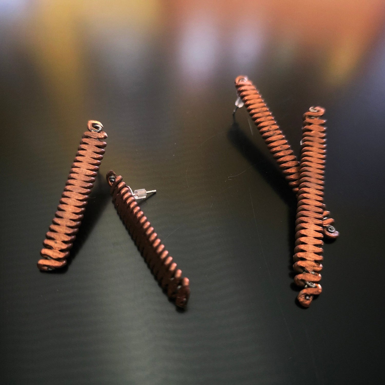 2 pair of upcycled hammered piano string earrings