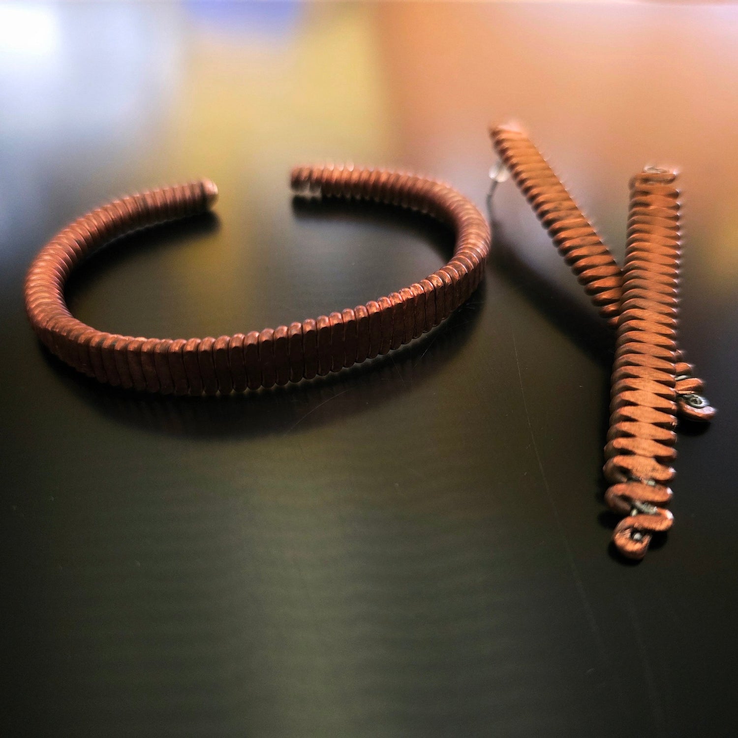 Upcycled Piano String Bracelets and Earrings Set