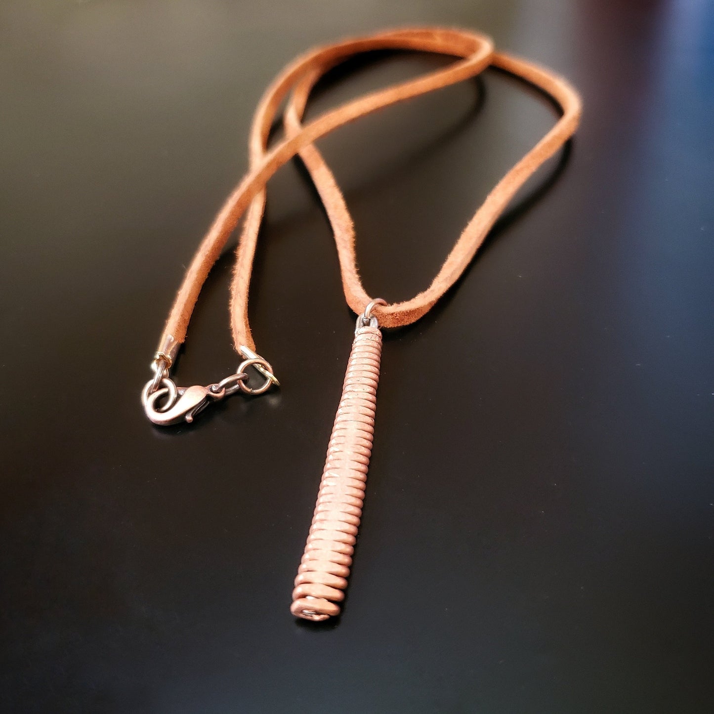 Unisex Copper Hammered Piano String Suede Necklace