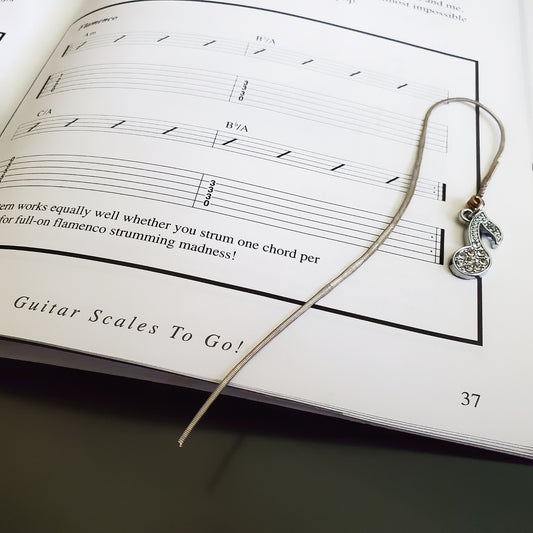 Hook Style Hammered Guitar String Bookmark with Music Note Charm