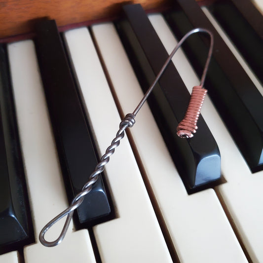Hook Style Upcycled Hammered Piano String Bookmark