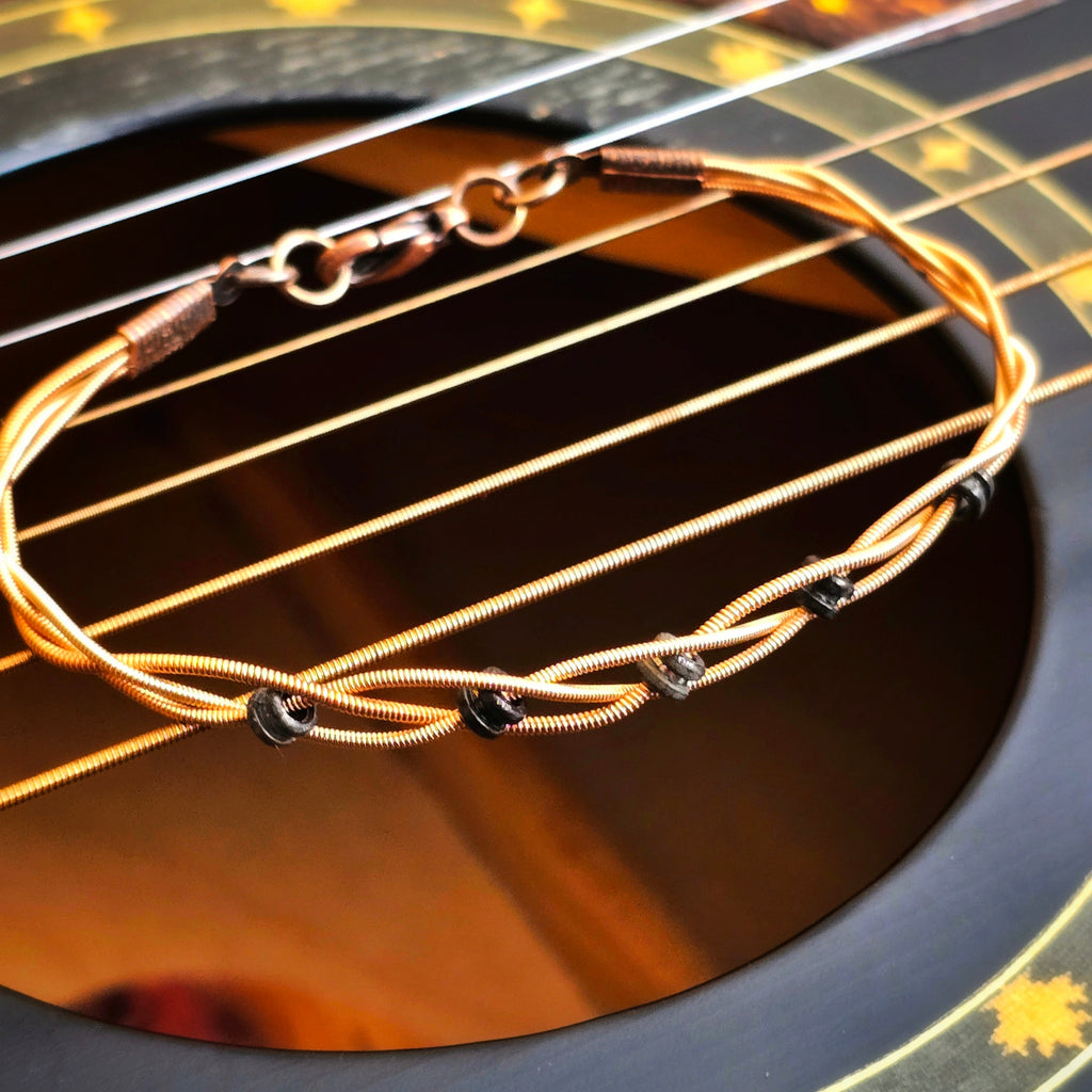 Braided Bronze Guitar String Black Ballend Unisex Bracelet on Guitar Strings