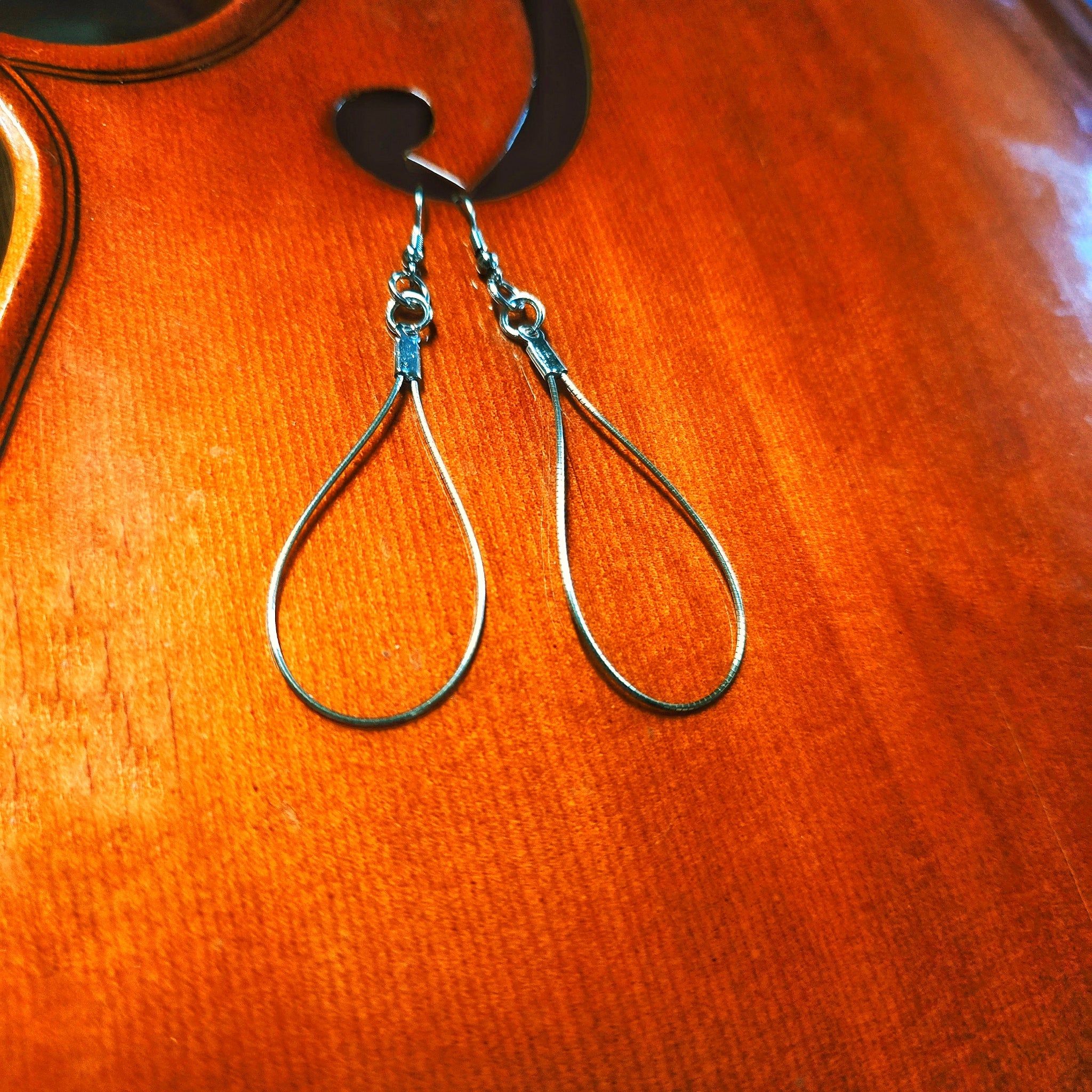 Cello String Earrings on Cello