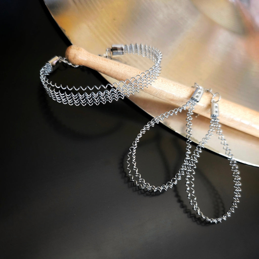 Snare Drum String Earrings and Bracelet Jewelry Set with Drumstick and Cymbal