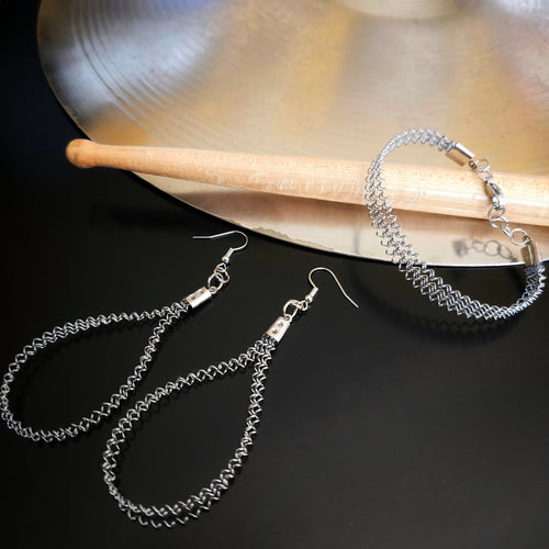 Snare Drum String Bracelet and Earrings Jewelry Set with Drumstick and Cymbal