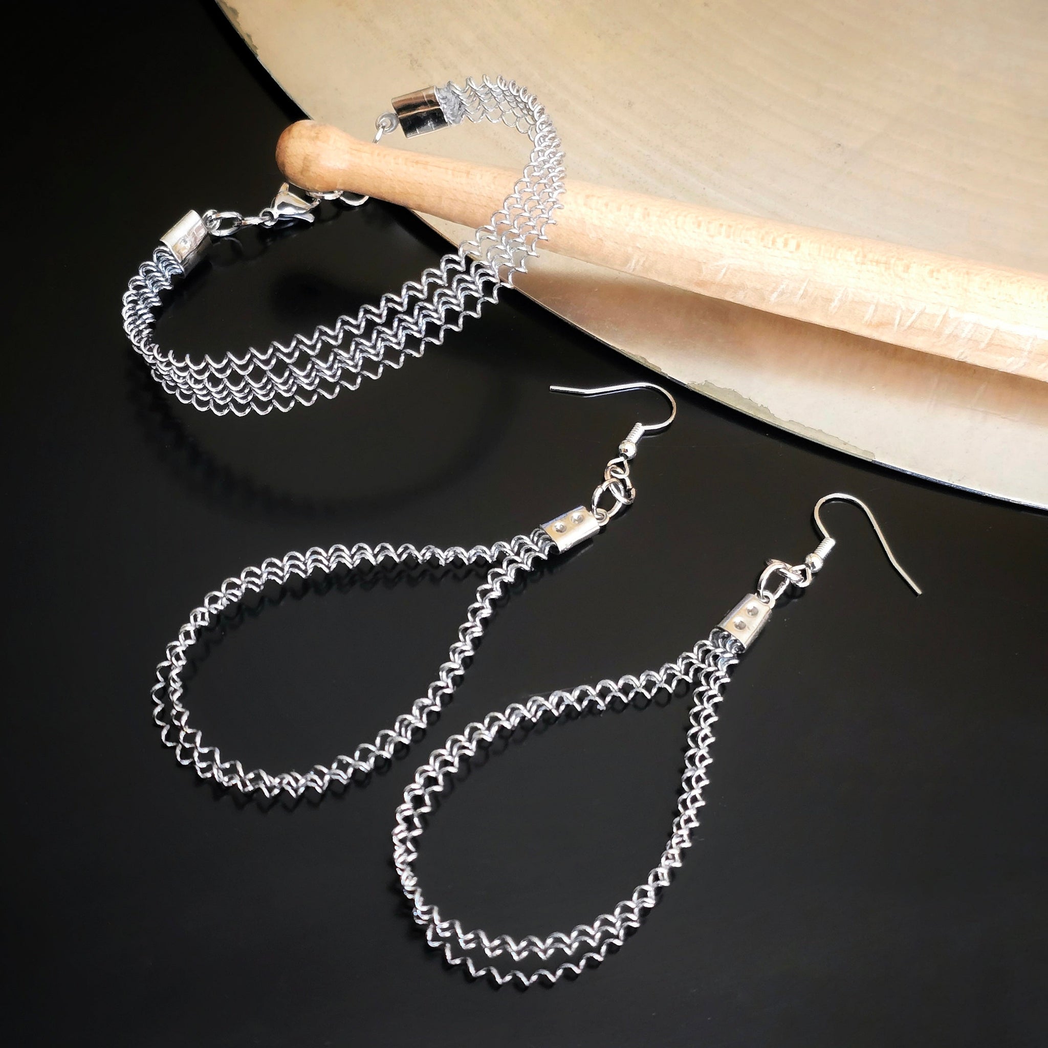 Snare Drum String Jewelry Set with Drumstick and Cymbal