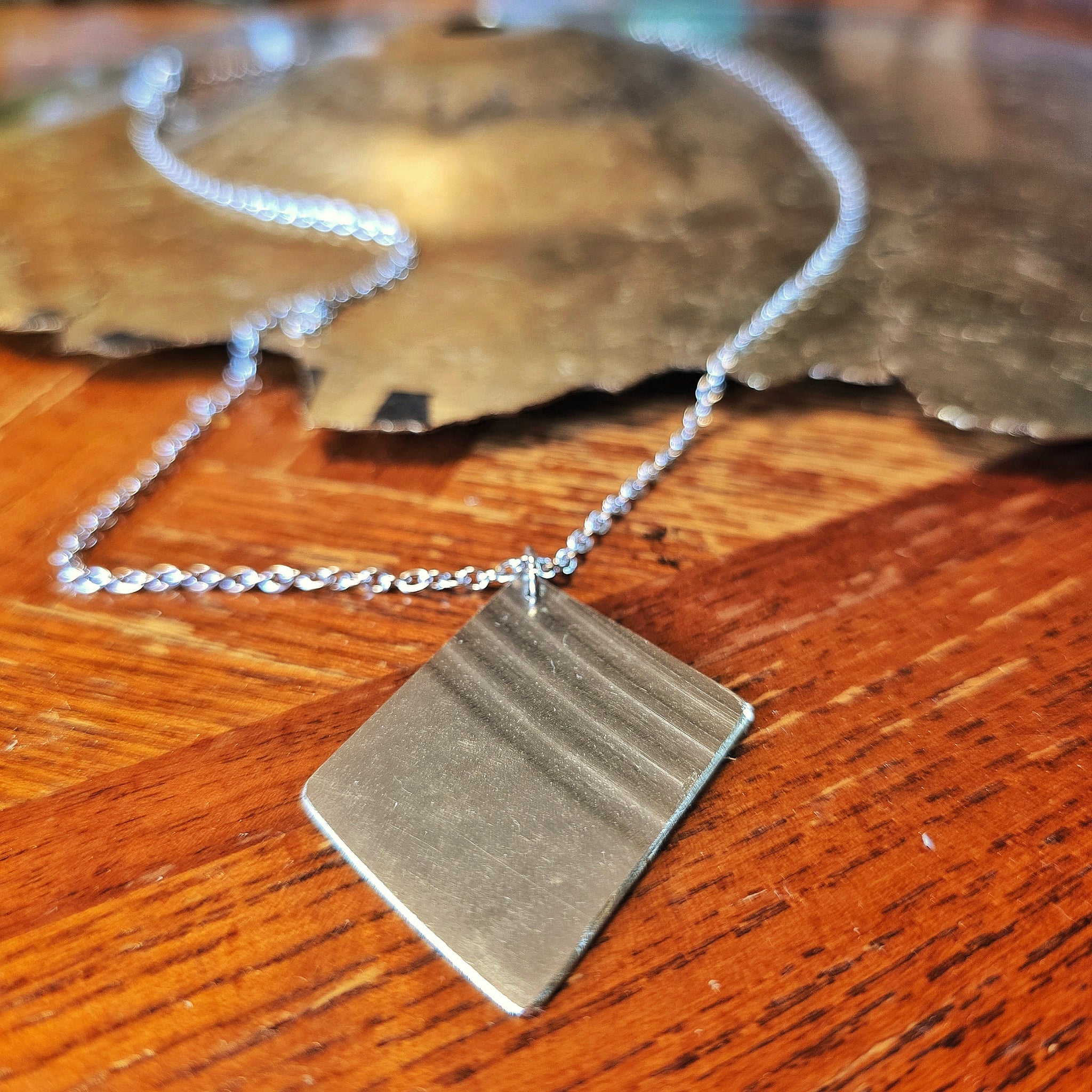 Upcycled Diamond Shaped Cymbal Piece Necklace with Broken Cymbal