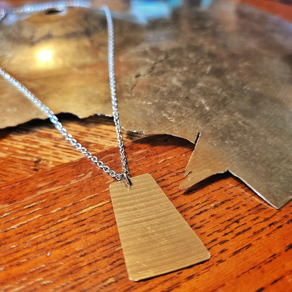 Upcycled Rectangle Cymbal Piece Necklace with Broken Cymbal