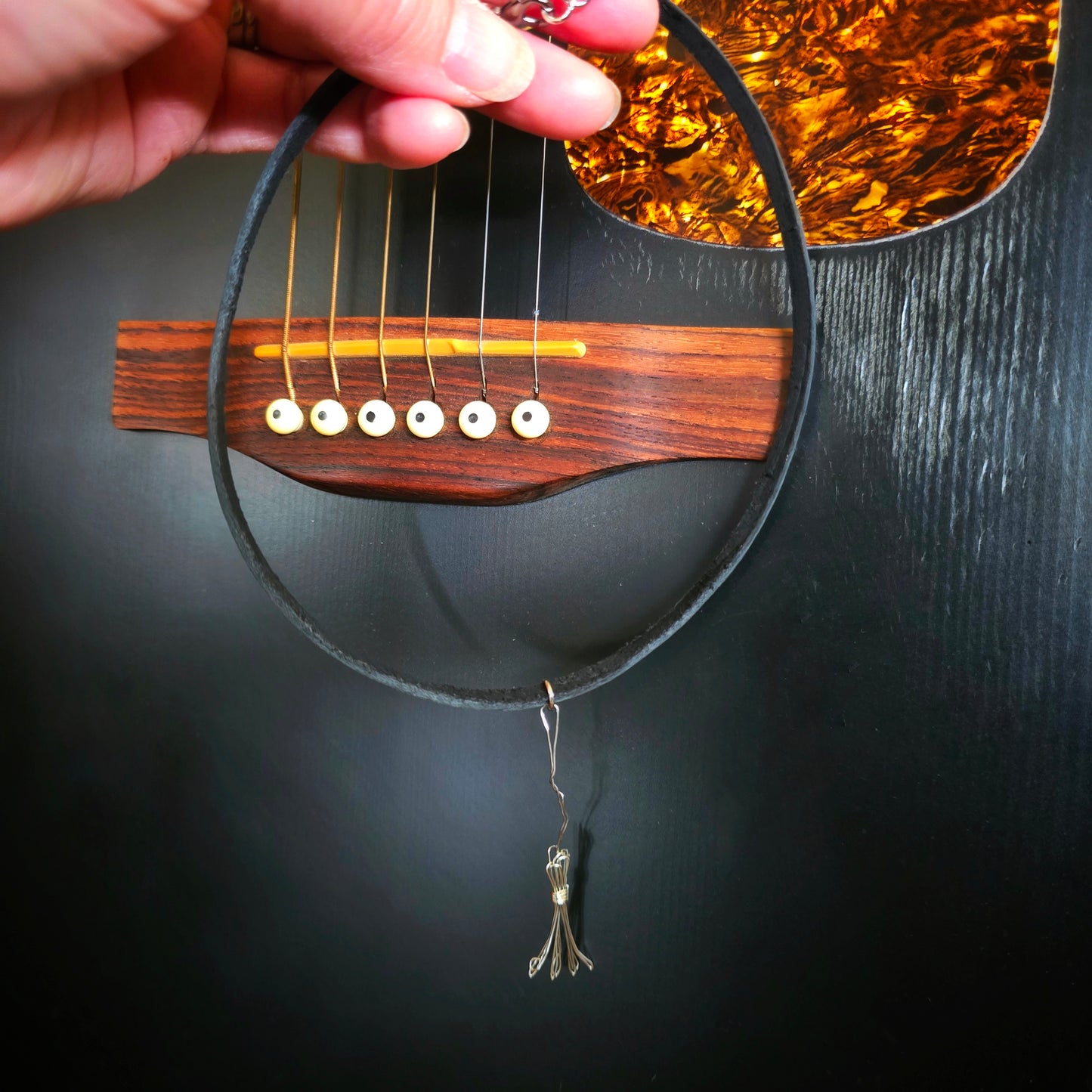 Witch's Broom Guitar String and Leather Necklace