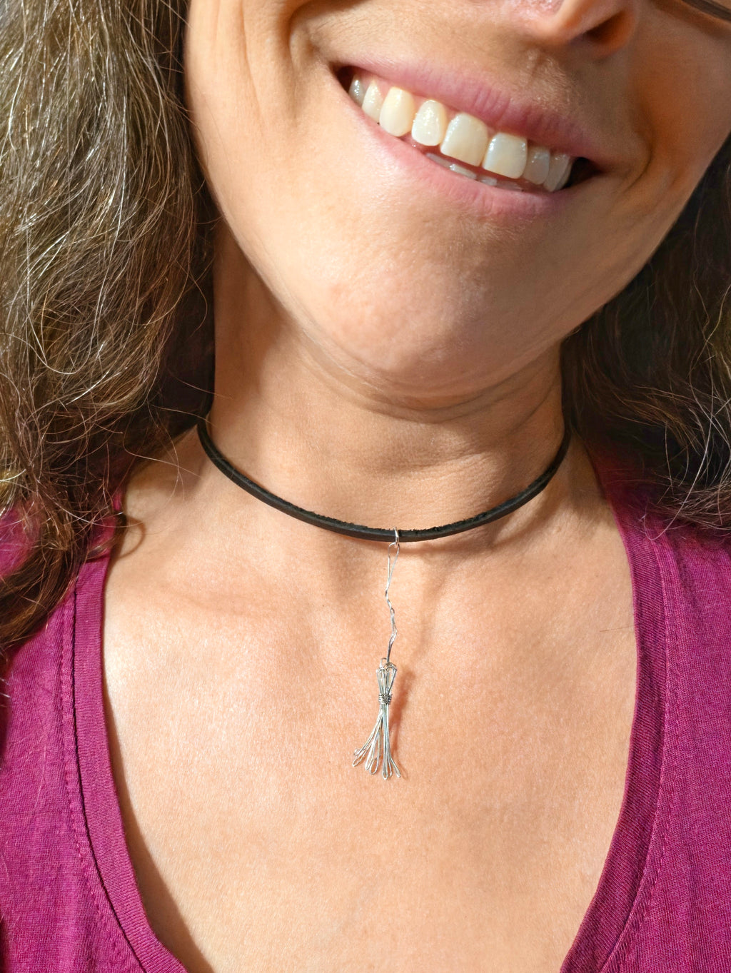 Witch's Broom Guitar String and Leather Choker