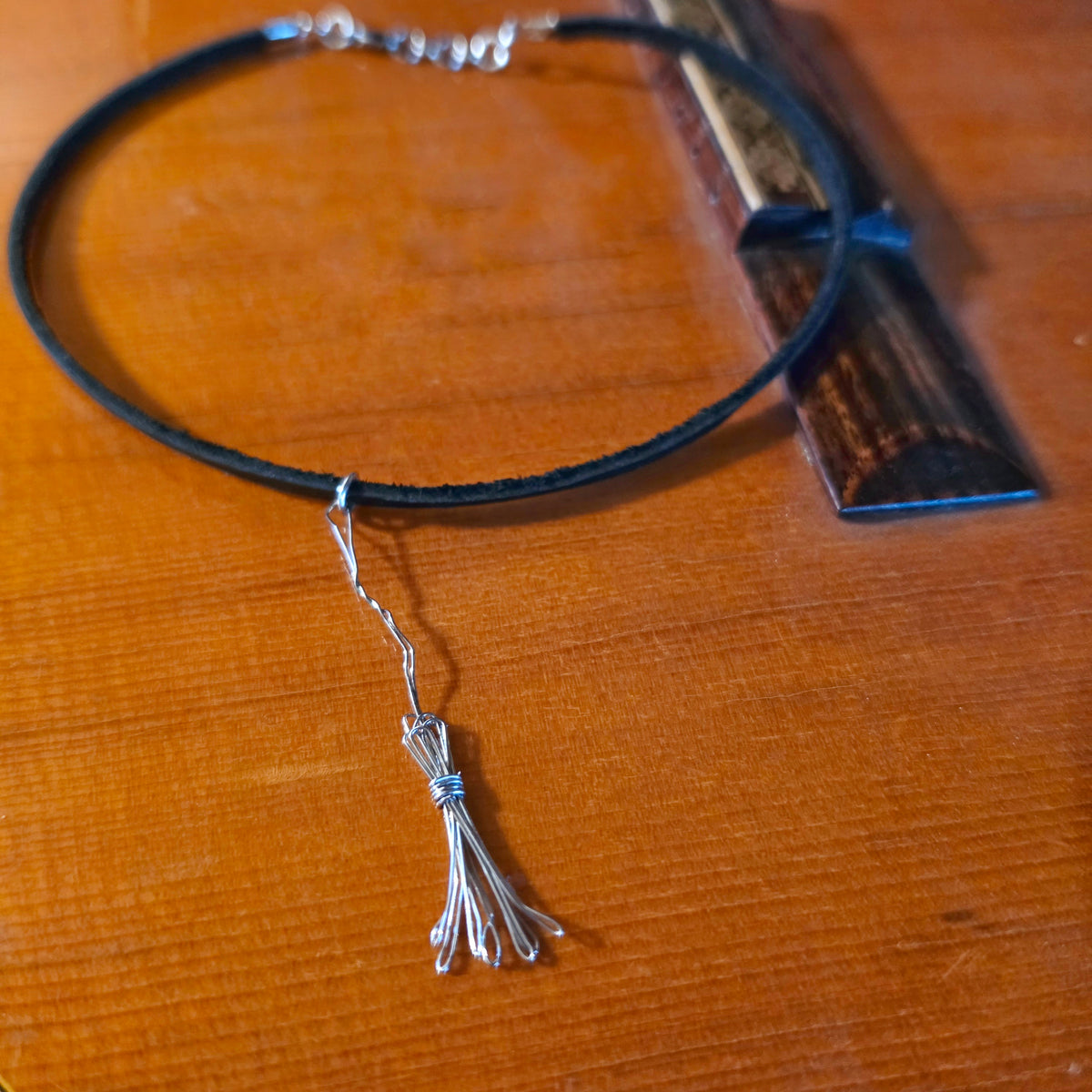 Witch's Broom Guitar String and Leather Choker