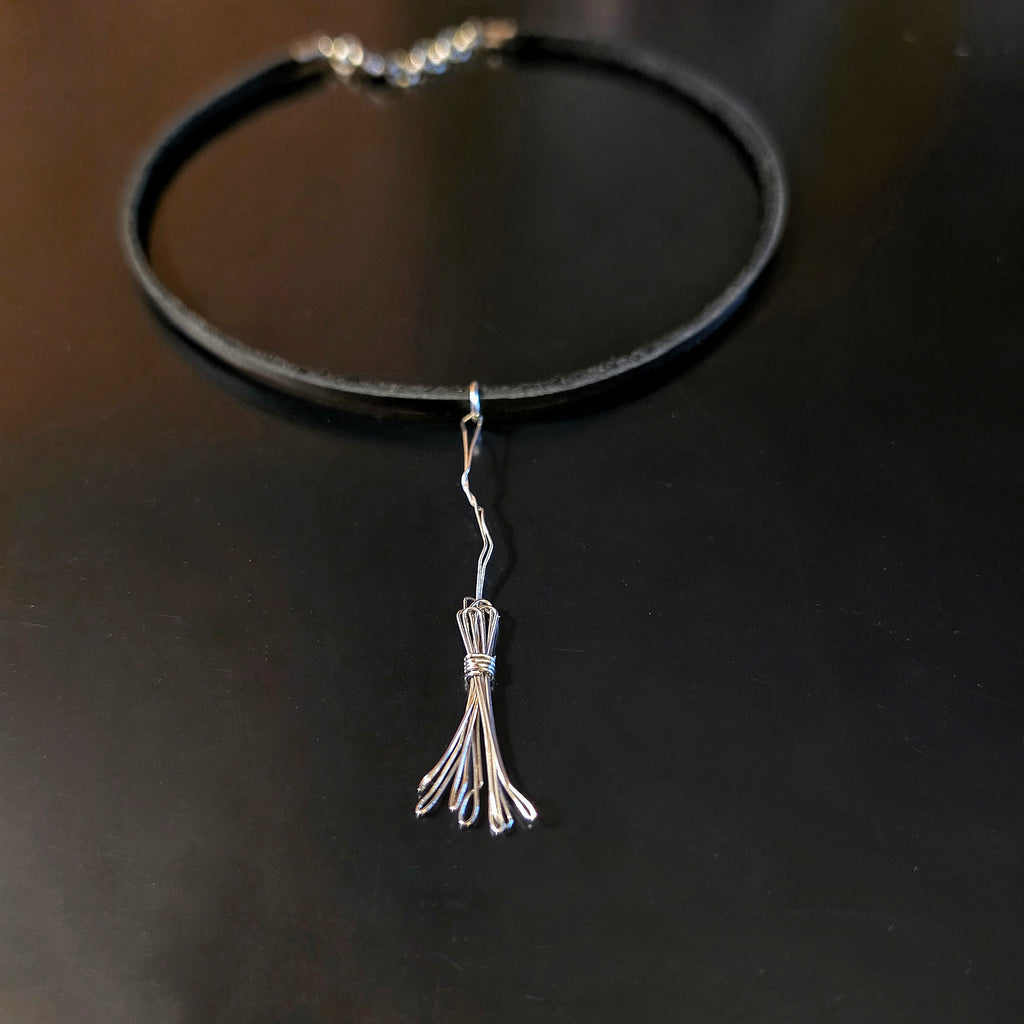 Witch's Broom Guitar String and Leather Choker