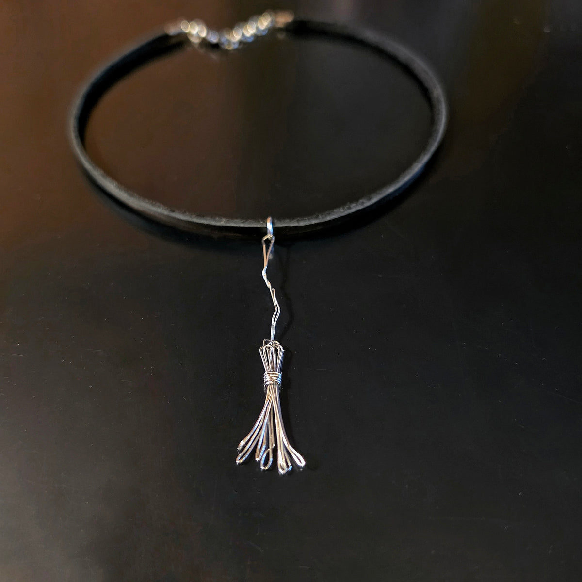 Witch's Broom Guitar String and Leather Choker