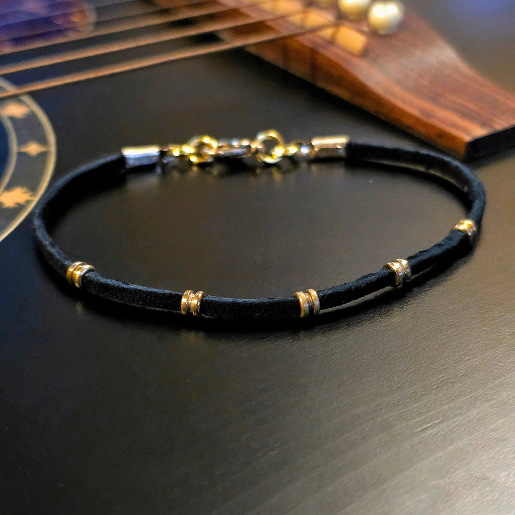 suede and guitar strings ballend bracelet