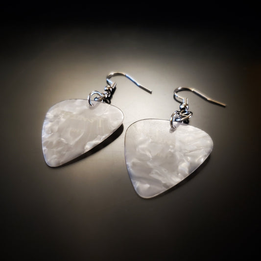 earrings made from pearly white guitar picks