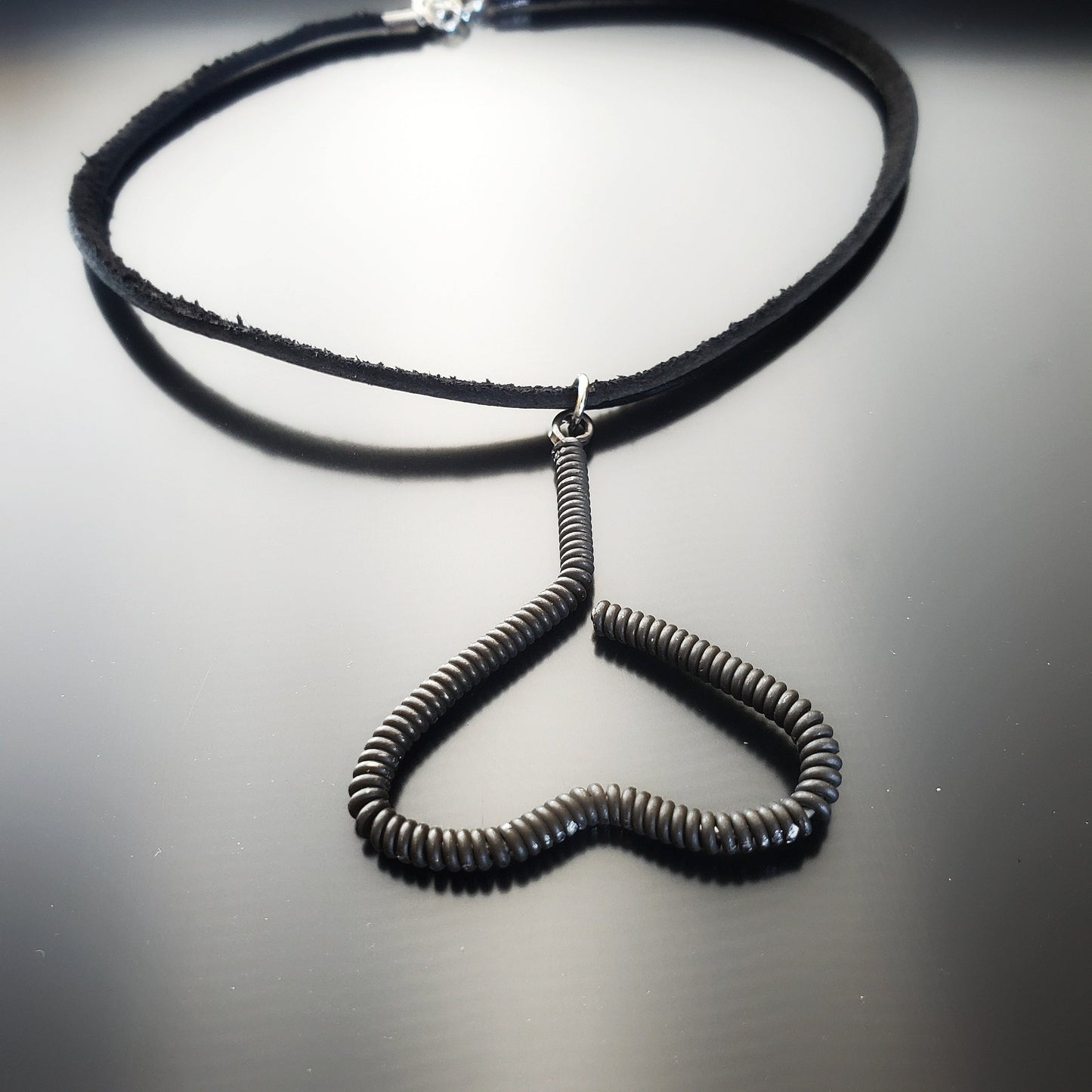 Piano String Black Heart Choker Style Necklace