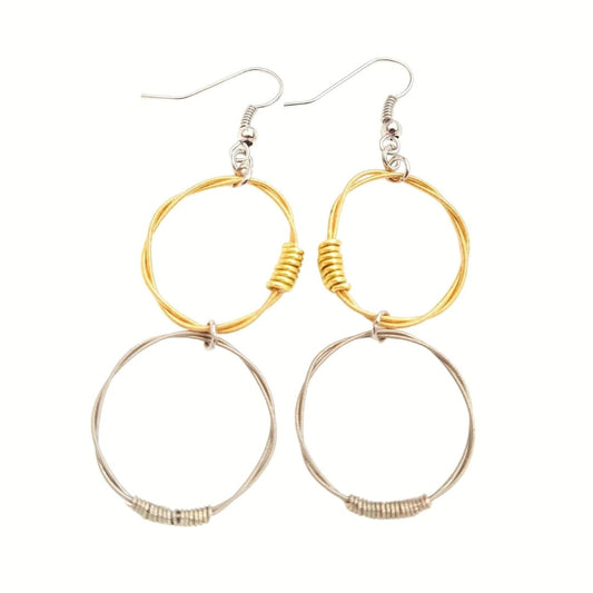 Gold and Silver Guitar String Drop Earrings