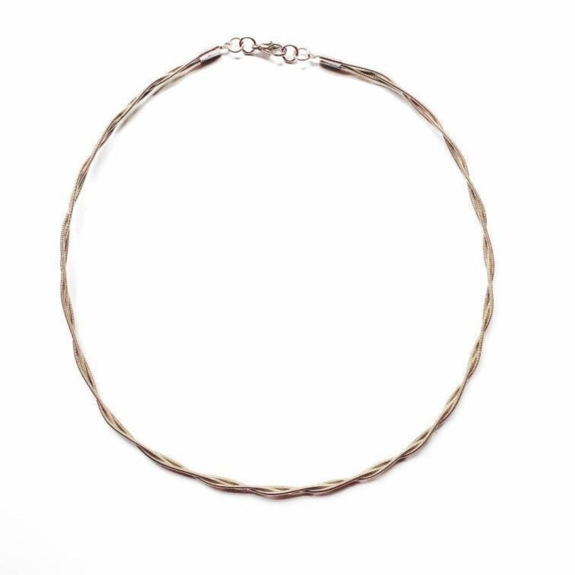 a silver chain style necklace from from braided guitar strings