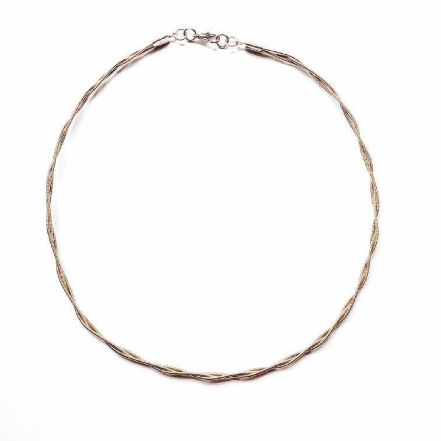 a silver chain style necklace from from braided guitar strings